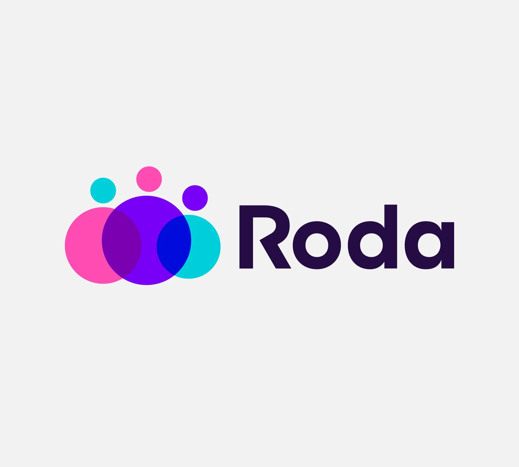 הלוגו של Roda עם שלוש דמויות עיגולים צבעוניות בוורוד סגול וטורקיז