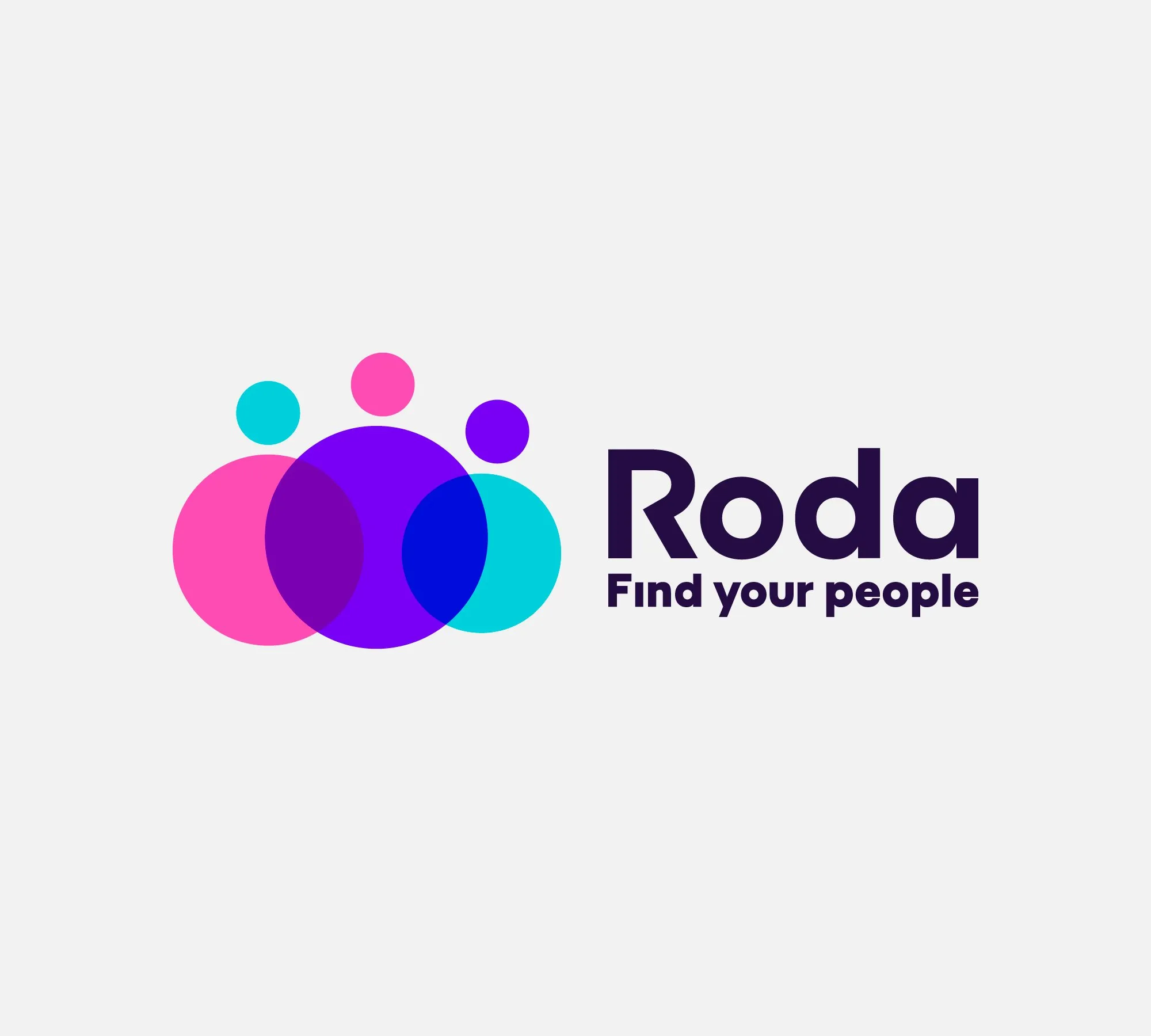 הלוגו של Roda עם הסלוגן Find your people ועיגולים צבעוניים חופפים