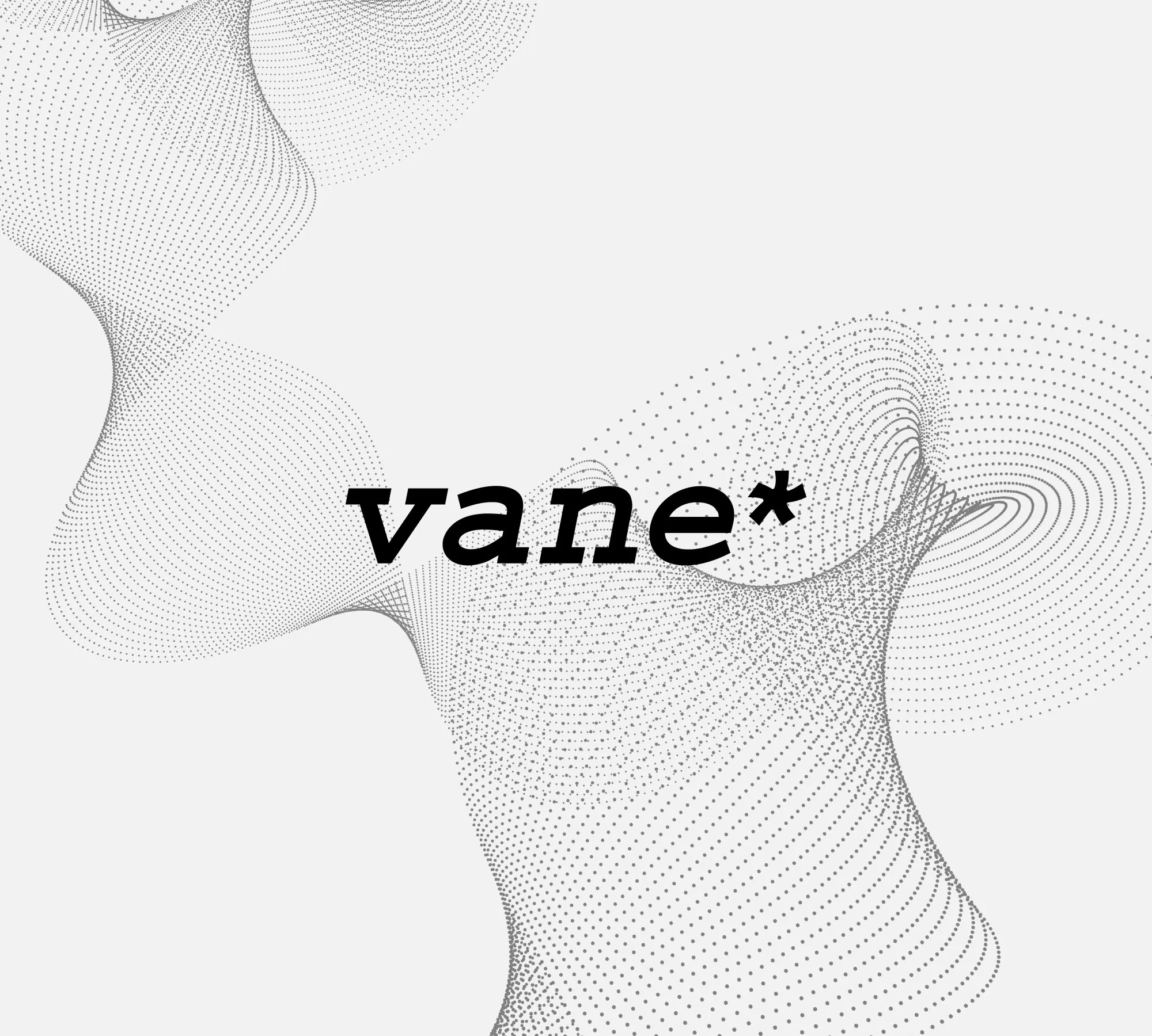 לוגו vane* בגופן מכתבת על רקע בהיר עם צורות גליות של נקודות